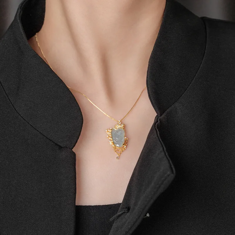 YUANYUXIANG Ice Glutinous Blue Water Jadeite Necklace Women's-1