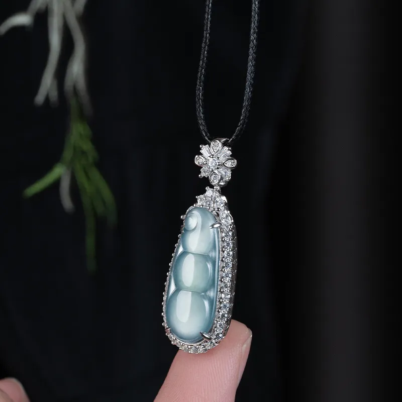 YUANYUXIANG Ice Type Jadeite Necklace With 925 Sterling Silver Pendant In Chinese Style Fashion Women's-4