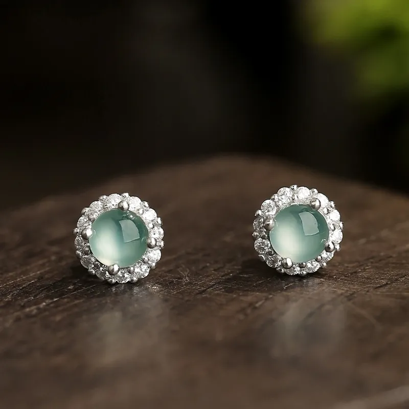 YUANYUXIANG Ice Glutinous Jadeite Stud Earrings Women's-3