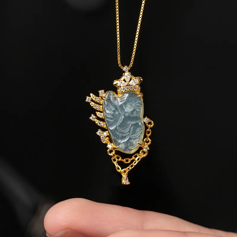 YUANYUXIANG Ice Glutinous Blue Water Jadeite Necklace Women's-5