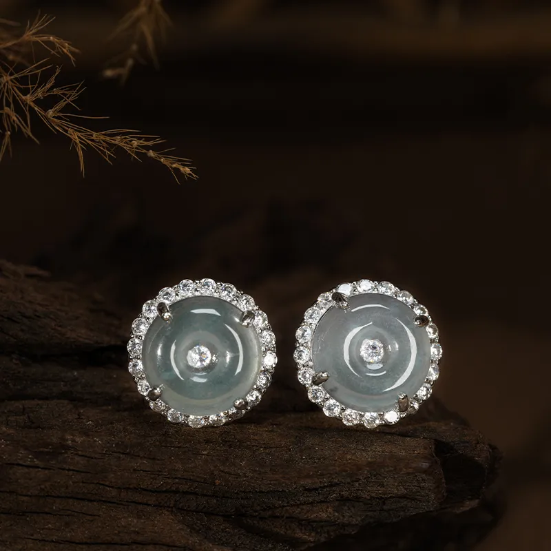 YUANYUXIANG Ice Type Jadeite Stud Earrings Women's-1