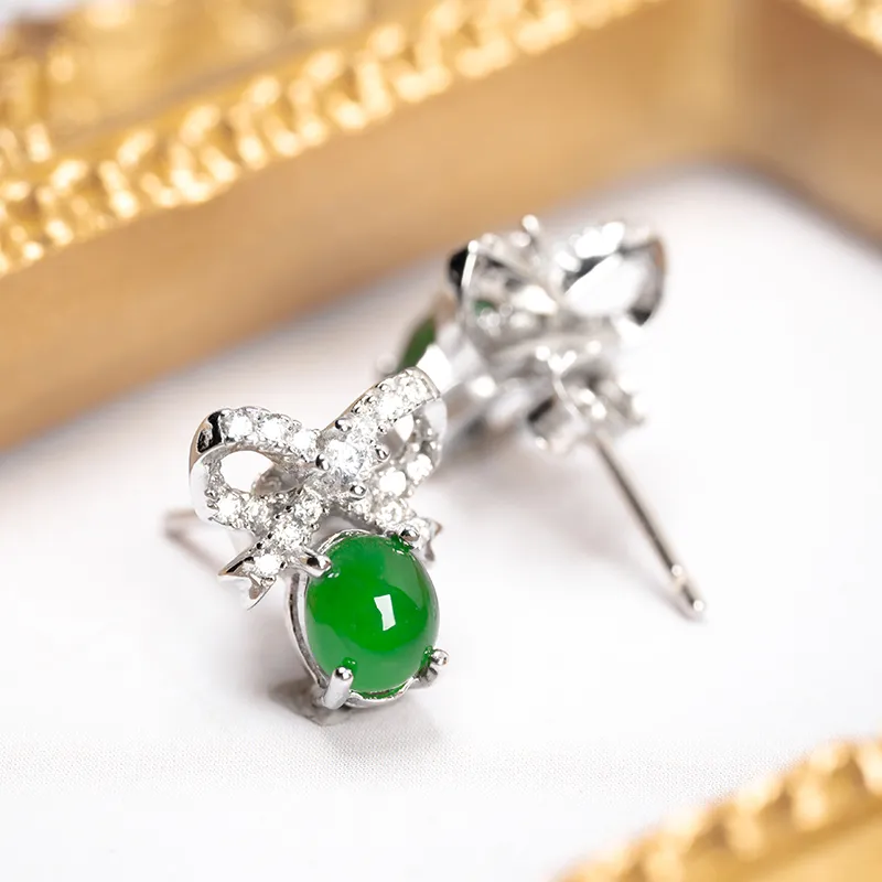 YUANYUXIANG Ice Type Jadeite Stud Earrings Women's-5