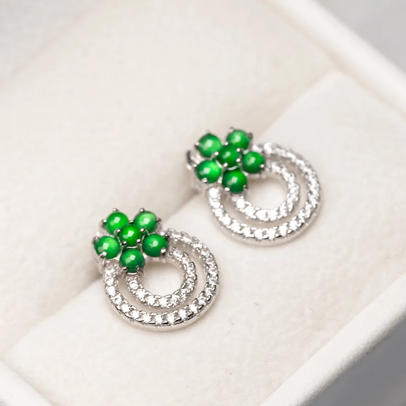YUANYUXIANG Ice Type Jadeite Stud Earrings Women's-5