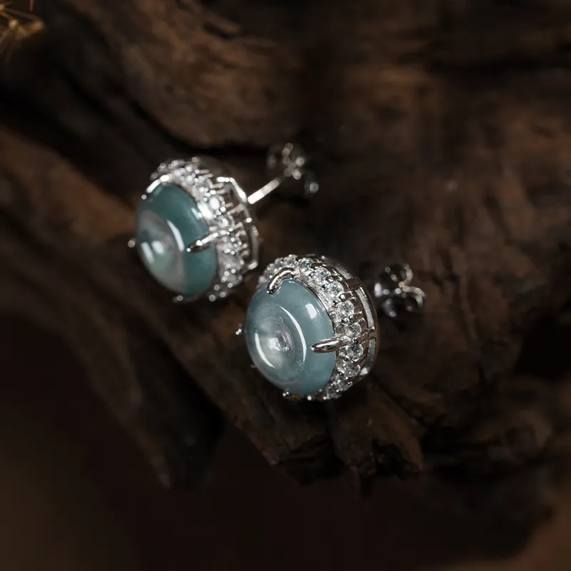 YUANYUXIANG Ice Type Jadeite Stud Earrings Women's-3