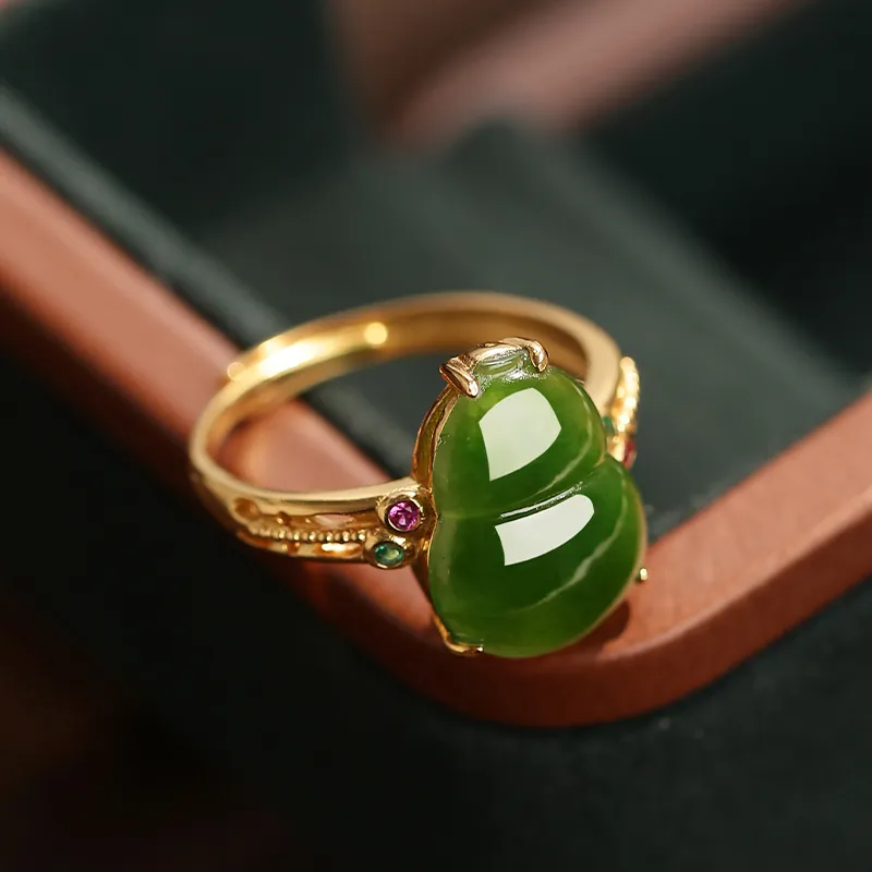 YUANYUXIANG Hetian Jade Rings Green Jade Women's-3