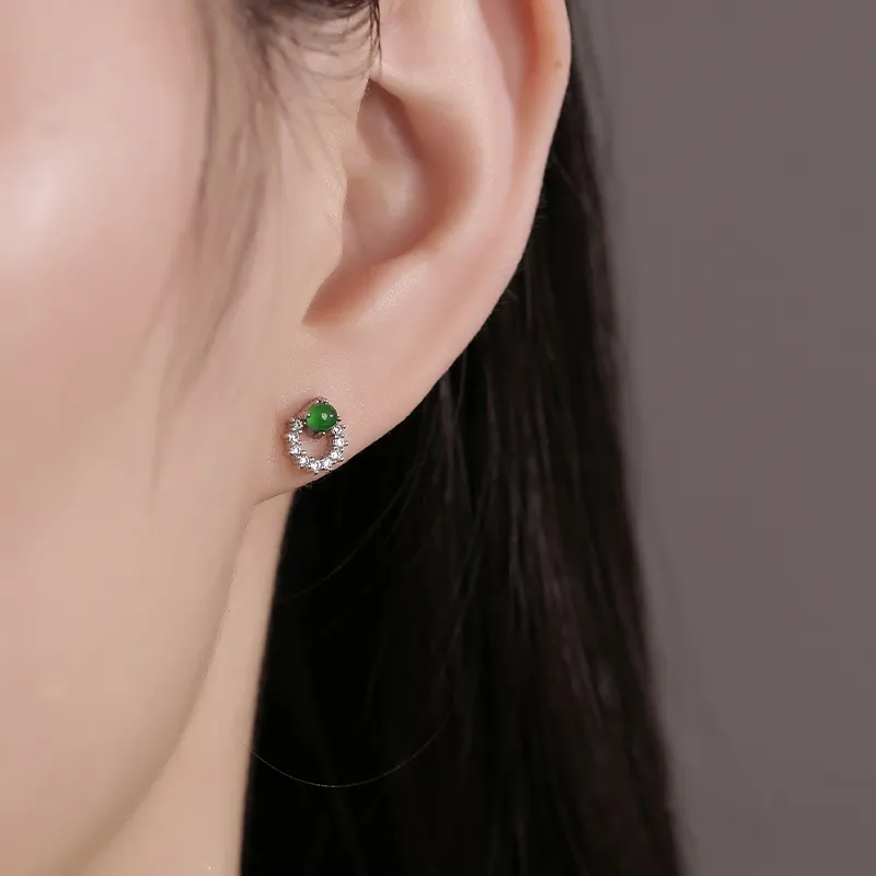 YUANYUXIANG Ice Type Jadeite Stud Earrings Women's-2