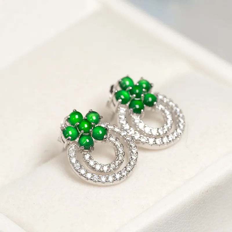 YUANYUXIANG Ice Type Jadeite Stud Earrings Women's-3