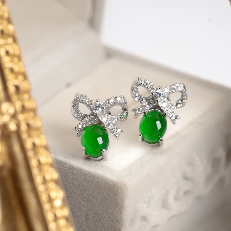 YUANYUXIANG Ice Type Jadeite Stud Earrings Women's-4