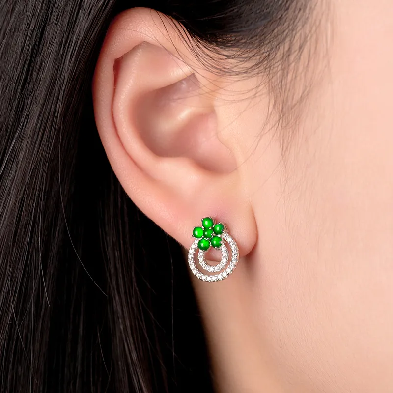 YUANYUXIANG Ice Type Jadeite Stud Earrings Women's-1
