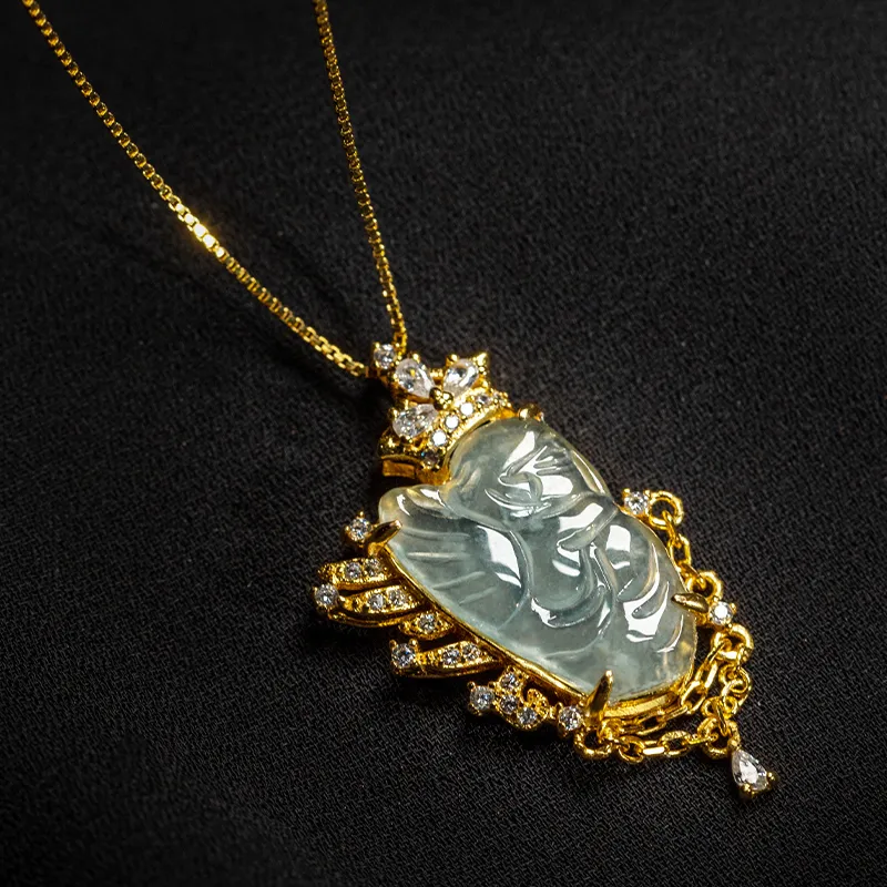 YUANYUXIANG Ice Glutinous Blue Water Jadeite Necklace Women's-3