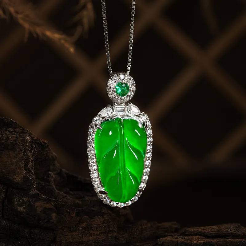 YUANYUXIANG Ice Type Jadeite Leaf Full Green Necklace Women's-1