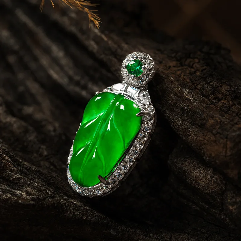 YUANYUXIANG Ice Type Jadeite Leaf Full Green Necklace Women's-5