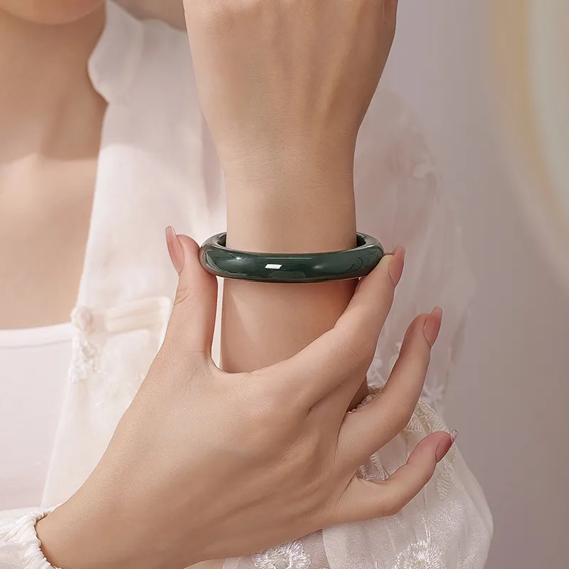 YUANYUXIANG Hetian Jade Bangles Green Jade Women's-2