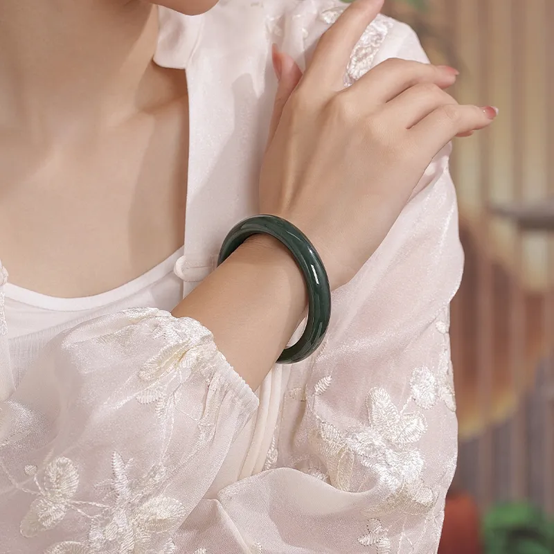 YUANYUXIANG Hetian Jade Bangles Green Jade Women's-1