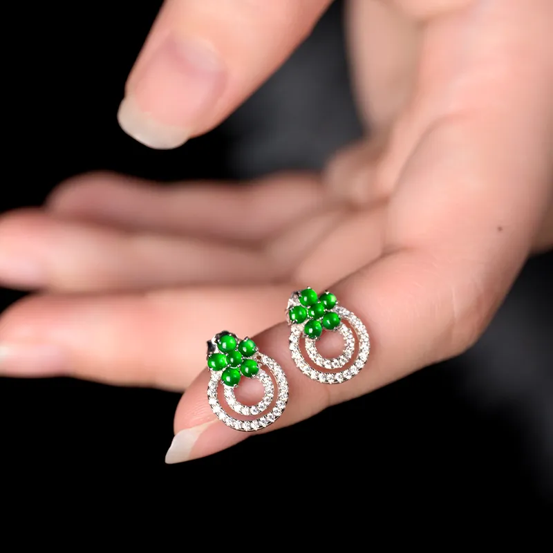 YUANYUXIANG Ice Type Jadeite Stud Earrings Women's-2