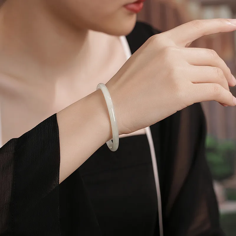 YUANYUXIANG Hetian Jade Bangles White Jade Women's-1