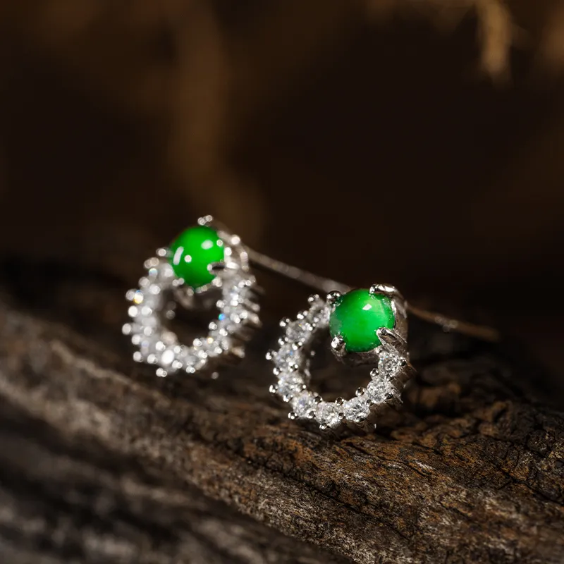 YUANYUXIANG Ice Type Jadeite Stud Earrings Women's-1