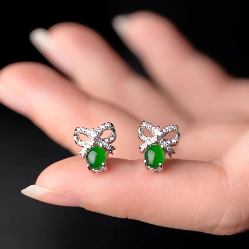YUANYUXIANG Ice Type Jadeite Stud Earrings Women's-2