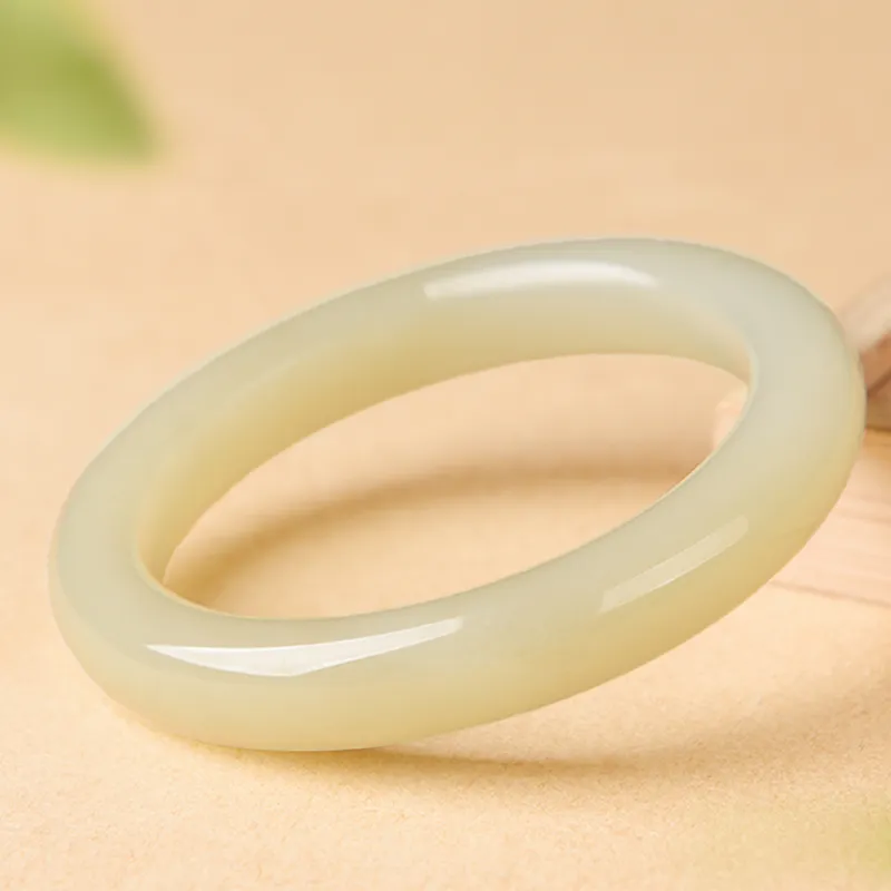 YUYIHUAN Hetian Jade Bangles Pale Greenish White Jade Unisex-1