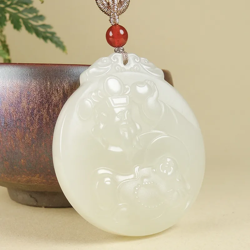 YUYIHUAN Hetian Jade Necklaces Pale Greenish White Jade Unisex-1