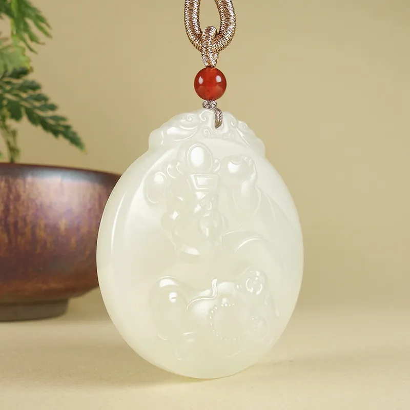 YUYIHUAN Hetian Jade Necklaces Pale Greenish White Jade Unisex-3