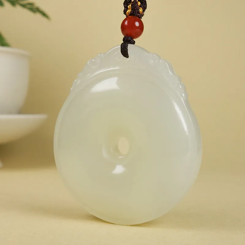 YUYIHUAN Hetian Jade Necklaces Pale Greenish White Jade Unisex-1
