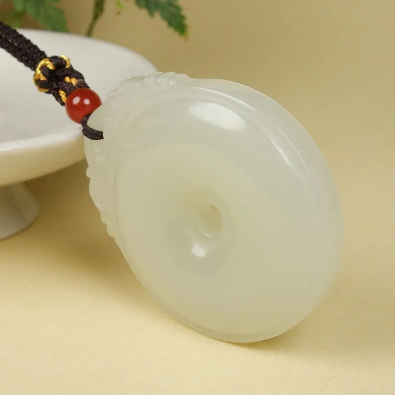 YUYIHUAN Hetian Jade Necklaces Pale Greenish White Jade Unisex-3