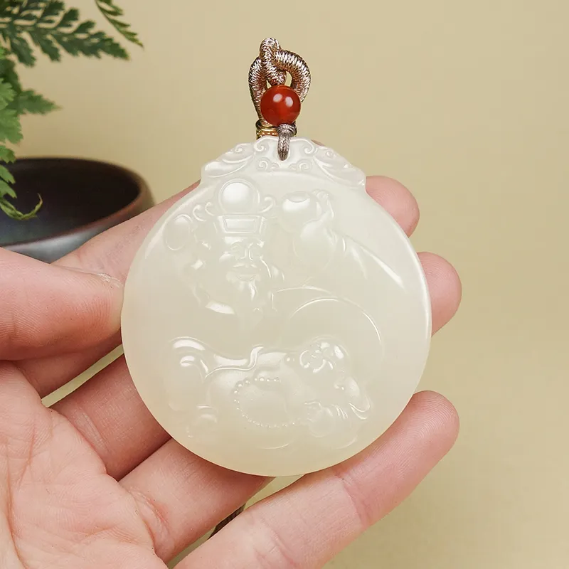YUYIHUAN Hetian Jade Necklaces Pale Greenish White Jade Unisex-4