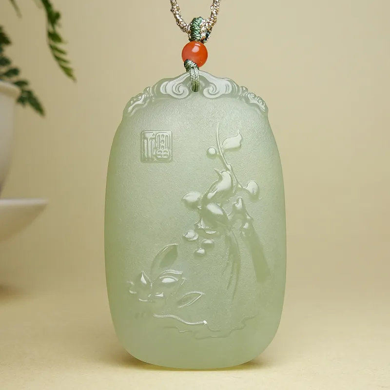YUYIHUAN Hetian Jade Necklaces Pale Greenish White Jade Unisex-3