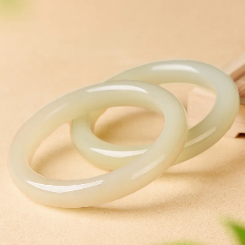 YUYIHUAN Hetian Jade Bangles Pale Greenish White Jade Unisex-4