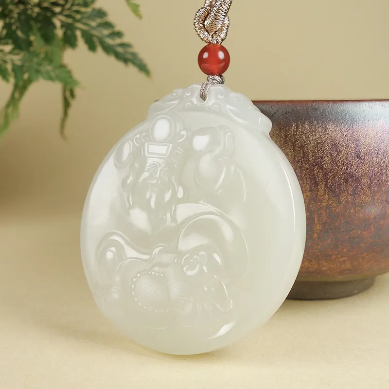 YUYIHUAN Hetian Jade Necklaces Pale Greenish White Jade Unisex-2