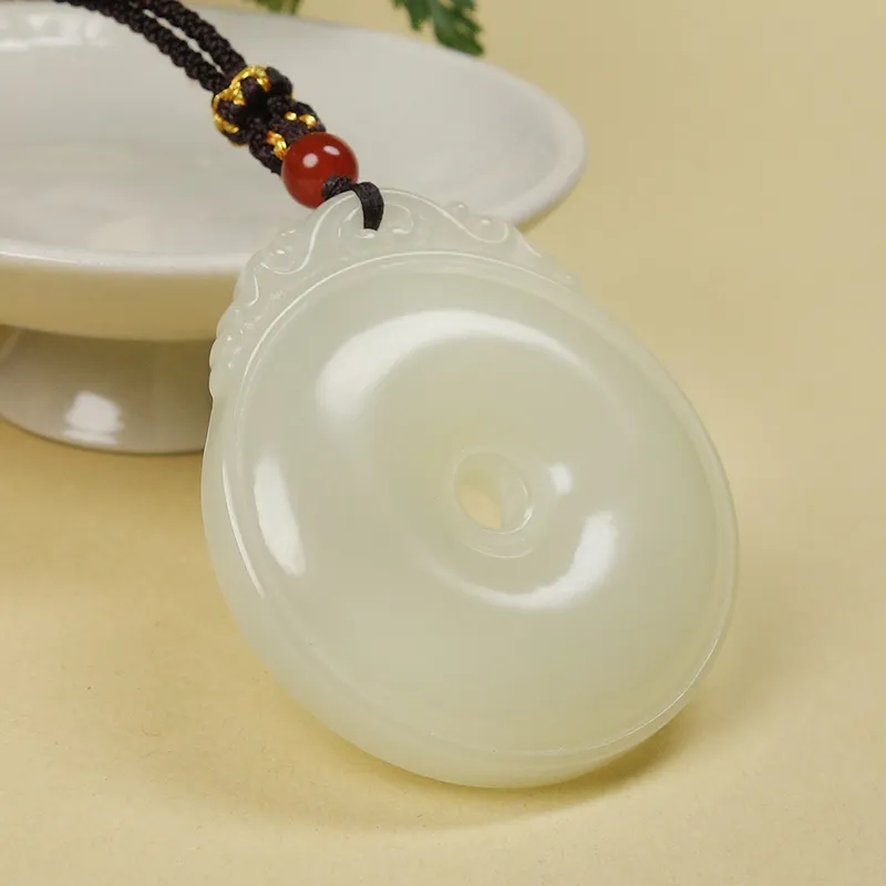 YUYIHUAN Hetian Jade Necklaces Pale Greenish White Jade Unisex-2