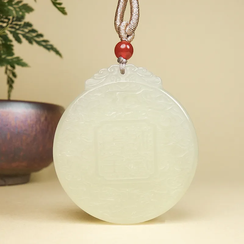 YUYIHUAN Hetian Jade Necklaces Pale Greenish White Jade Unisex-5