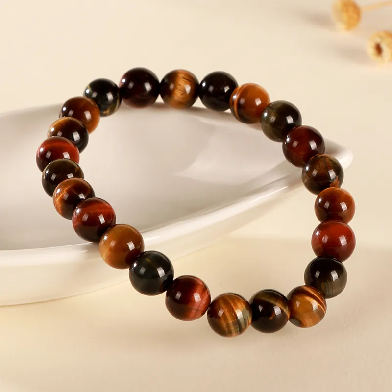 YUYIHUAN Tiger's Eye Stone Colorful Tiger's Eye Beaded Bracelet Unisex-3