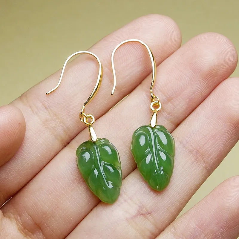 YUYIHUAN Earrings Pale Greenish White Jade Women's-5