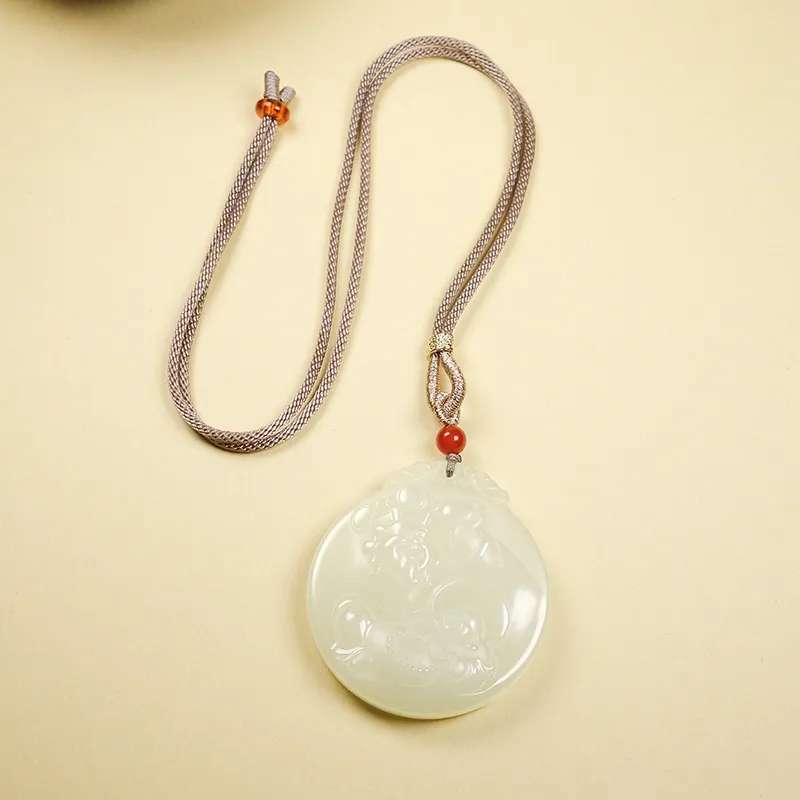 YUYIHUAN Hetian Jade Necklaces Pale Greenish White Jade Unisex-7