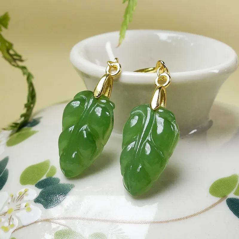 YUYIHUAN Earrings Pale Greenish White Jade Women's-4