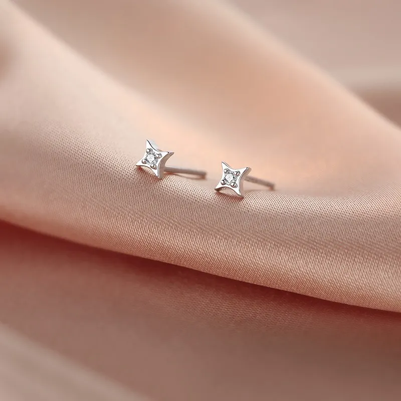 KwOnline S925 Silver Stud Earrings Women's-2