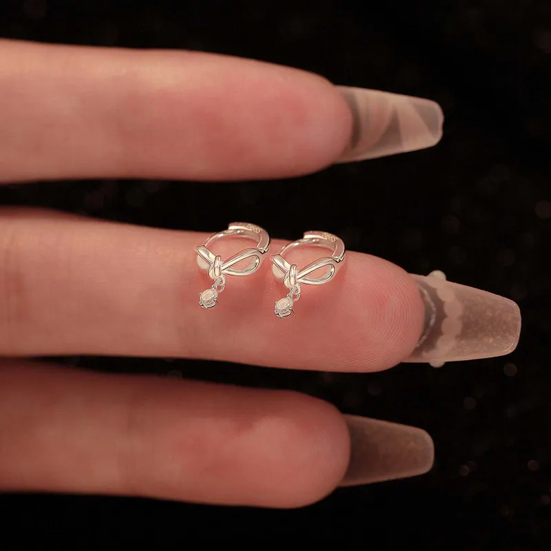 KwOnline S999 Silver Zircon Earrings Women's-3