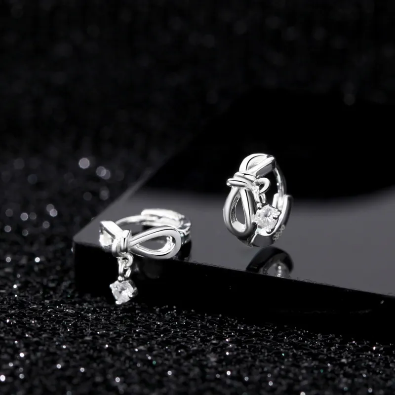 KwOnline S999 Silver Zircon Earrings Women's-1