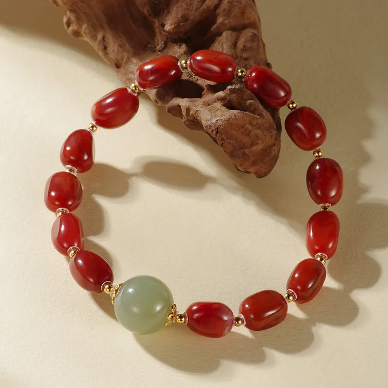 ZHANGKAKA Southern Red Agate Bracelets Unisex-1