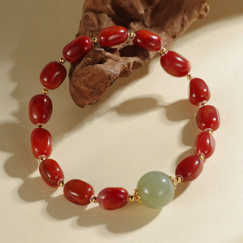ZHANGKAKA Southern Red Agate Bracelets Unisex-4