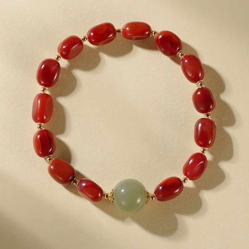 ZHANGKAKA Southern Red Agate Bracelets Unisex-5