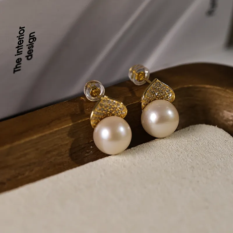 ORANGE SYMBOL Freshwater Pearl Stud Earrings Women's-1