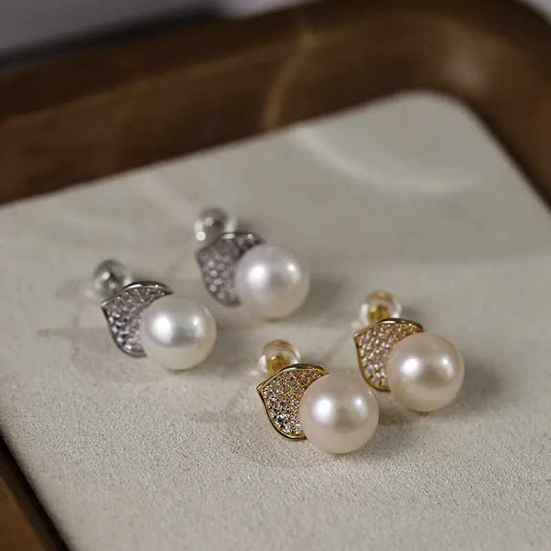 ORANGE SYMBOL Freshwater Pearl Stud Earrings Women's-4