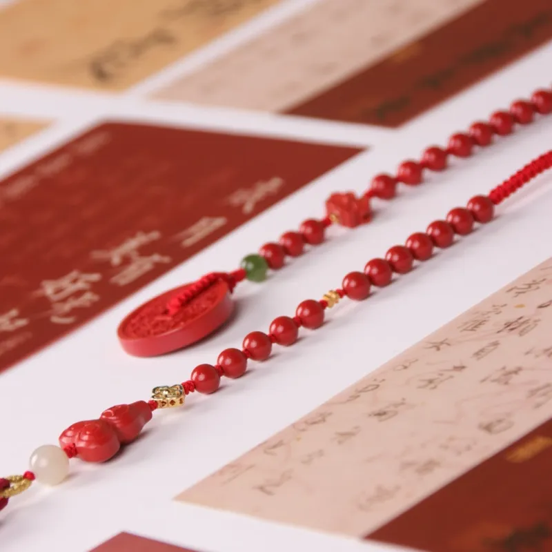 TIANTAISHAN Cinnabar Carved Jade Ornaments Unisex-5