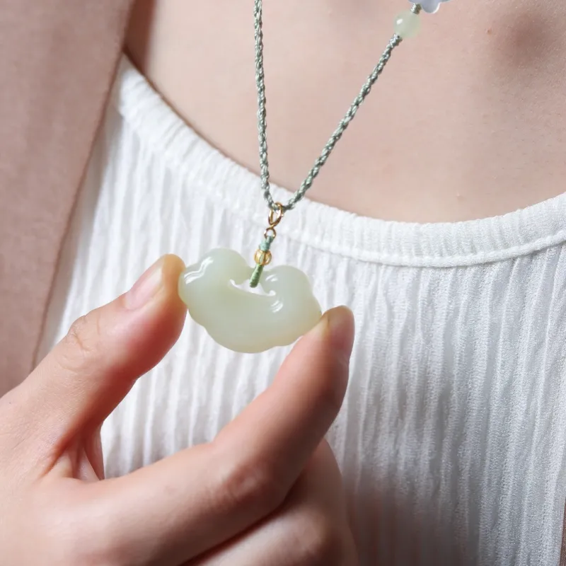 TIANTAISHAN Hetian Jade Pendants Pale Greenish White Jade Unisex-5