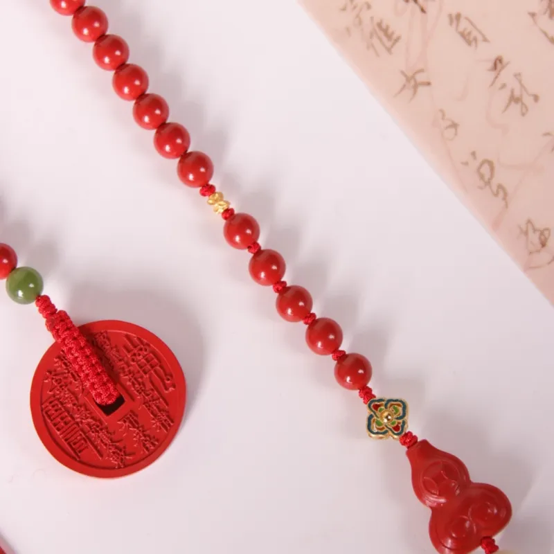 TIANTAISHAN Cinnabar Carved Jade Ornaments Unisex-4
