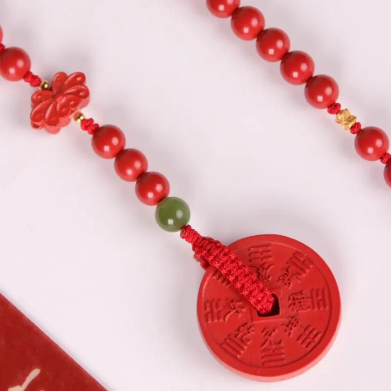 TIANTAISHAN Cinnabar Carved Jade Ornaments Unisex-7