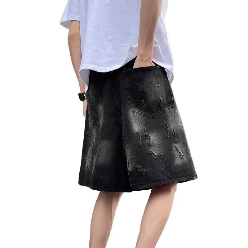 MIIOW Denim Shorts Unisex Black Gold-5